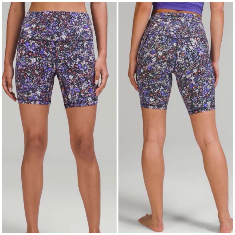 lululemon athletica | Floral Bike Shorts - Black and Blue size 8